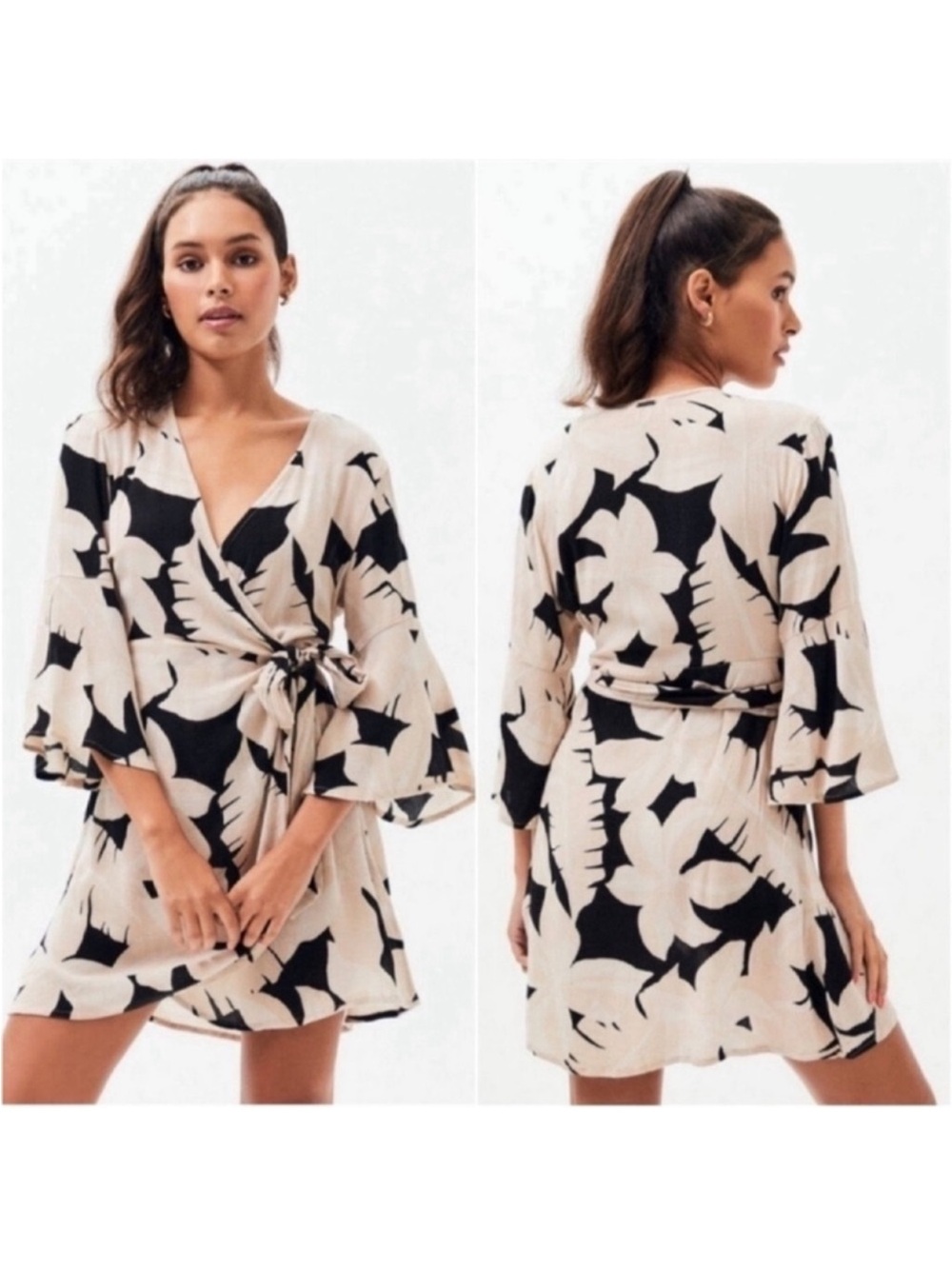 Billabong Divine Day Mini Wrap Dress Sz XS Tropical Floral Print Beach Vacation